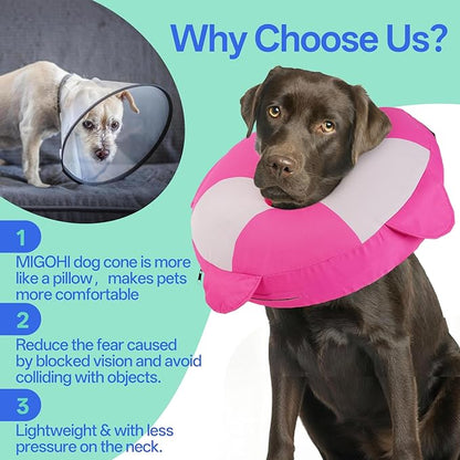 MIGOHI Dog Cone Collar Alternative for Small Dogs - Soft Recovery Donut E-Collar After Neuter Surgery, Pet Neck Protect to Stop Licking and Biting,Spay & Neuter,Not Block Vision(M,Rosepink)