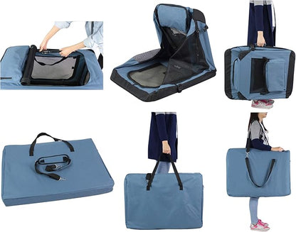 EliteField 3-Door Folding Soft Dog Crate with Carrying Bag and Fleece Bed (2 Year Warranty), Indoor & Outdoor Pet Home (30" L x 21" W x 24" H, Blue Gray)