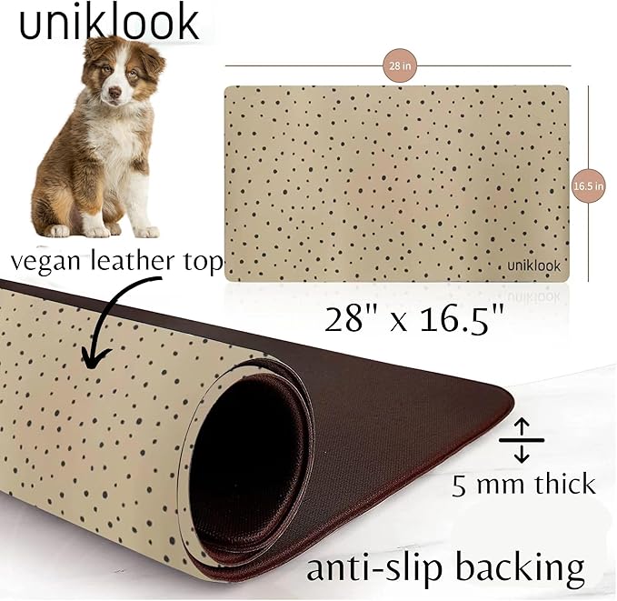 Large Pet Placemat, Dog Cat Mat Dog Feeding mat Pet Safe 28" X 16.5" Waterproof Easy to Clean Mat for Food & Water Bowls Waterproof Boho Uniklook (Cheetah)