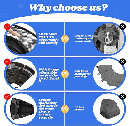 Inflatable Dog Cone for Dogs After Surgery,Soft Adjustable Elizabethan Collar for Medium Dogs,2-in-1 Dog Cone with Detachable Shield,Anti-Anxiety Comfortable Pet E-Collar Prevents Licking Wounds(M)