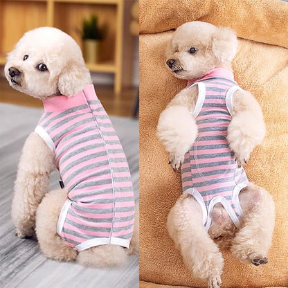 Dog Surgery Recovery Suit,Female Male Puppy Shirt,Dog Spay Neuter Onesie,E-Collar Cone Alternative,Abdominal Wound Protector,Prevent Licking Wound(Pink Gray Stripe-l)