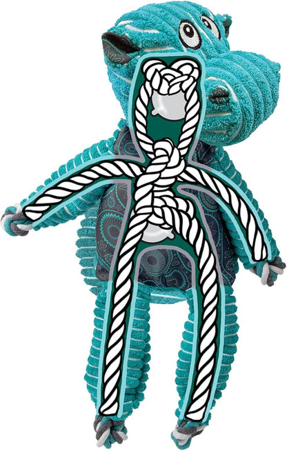KONG Floppy Knots - Durable No‑Stuffing Squeaky Rope & Plush Dog Toy - for Teething, Playing (Hippo, X-Small)