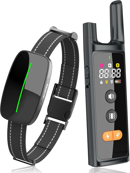 Dog Training Shock Collar 4300FT Dog Bark Collar with Remote IP67 Waterproof 4 Training Modes Beep Vibration Shock Light Mode Magnetic Charger Electric Dogs Collar 8-25 inches Double Shock Iron Black