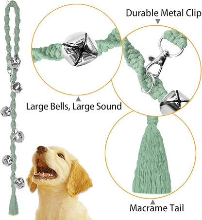 Dog Bells to Go Outside & Puppy Potty Training, Adjustable Dog Door Bell Ring to Go Potty, Handmade with Premium Yarn. Twisted Style, LightGreen