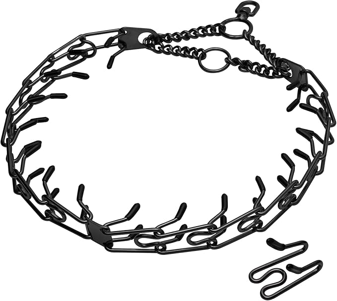 Stainless Steel Prong Pinch Collar for Dogs, Adjustable Training Collar with Quick Release Buckle for Small Medium Large Dogs (Black, 24")