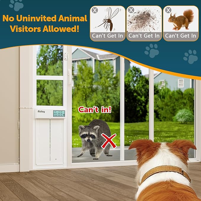 Automatic Sliding Glass Dog Door with Collar Sensor，Large Electric Doggy Door for Sliding Glass Doors, Adjustable 90 9/16" to 95 1/4" Slider Height, Anti-Pinch,Fits Dog Up to 100 Lbs (L-Tall)