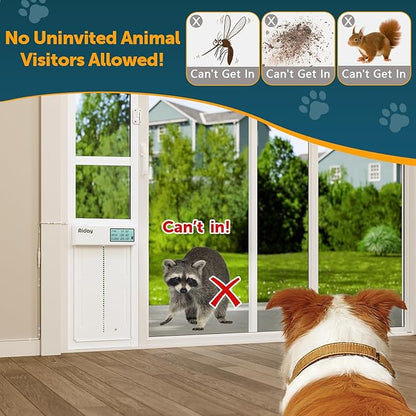 Automatic Sliding Glass Dog Door with Collar Sensor，Large Electric Doggy Door for Sliding Glass Doors, Adjustable 90 9/16" to 95 1/4" Slider Height, Anti-Pinch,Fits Dog Up to 100 Lbs (L-Tall)