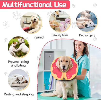 MIDOG Soft Inflatable Dog Cone, Donut E-Collar Alternative for After Surgery, Prevents Licking, Allowing Normal Eating & Vision, Comfortable Recovery Collar for Small Medium Large Dogs & Cats, Pink-XL
