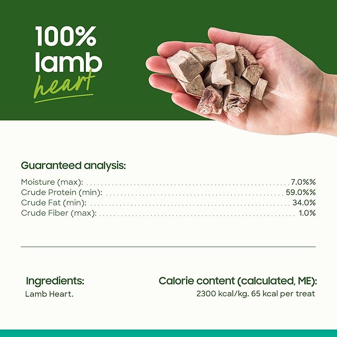 smallbatch Pets Premium Freeze-Dried Lamb Heart Treats for Dogs and Cats, 3.5 oz, Made and Sourced in The USA, Single Ingredient, Humanely Raised Meat, No Preservatives or Anything Artificial Ever