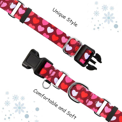 Pink Martingale Collar for Dogs with Buckle Adjustable Heart Valentines Dog Collars (Burgundy Love, Large)