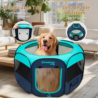 KingCamp Dog Playpen, Portable Foldable Cat Kitten Puppy Tent Crates 29"/36"/50" Pop Up Pet Playpen with Zippered Bottom & Cover for Indoor Outdoor Use (Small, Green)