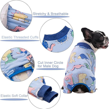 Dog Recovery Suit, Dinosaur Blue, Medium, Soft & Comfortable, Machine Washable, Cone Alternative, Prevent Licking, Female Male, All Seasons
