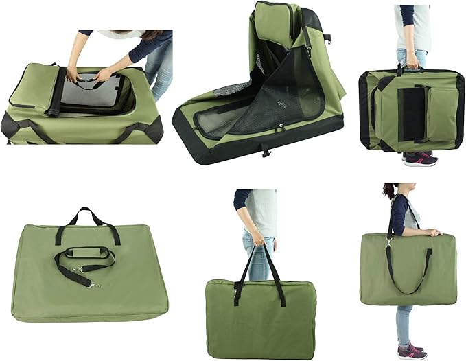 EliteField 3-Door Folding Soft Dog Crate with Carrying Bag and Fleece Bed (2 Year Warranty), Indoor & Outdoor Pet Home (36" L x 24" W x 28" H, Sage Green)