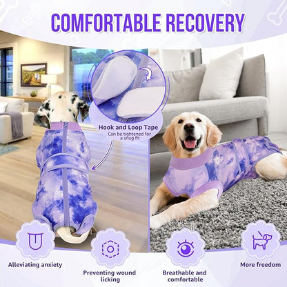 Lukovee Recovery Suit for Dogs, Zipper On Recovery Suit for Female Male Dog, Onesie Abdominal Wounds Cone E-Collar Alternative Prevent Licking Spay Recovery Suit (4XL, PU)