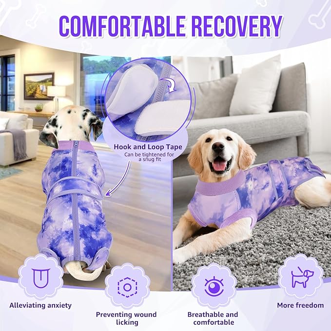 Lukovee Recovery Suit for Dogs, Zipper On Recovery Suit for Female Male Dog, Onesie Abdominal Wounds Cone E-Collar Alternative Prevent Licking Spay Recovery Suit (XXL,TPU)