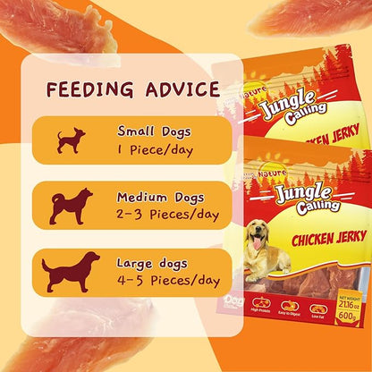 Jungle Calling 1.33lb Jerky Dog Treats Made with Real Chicken Breast, Natural High Protein Healthy Snacks for Medium/Large Breed Dogs,Slow Roasted Chewy Training Treat