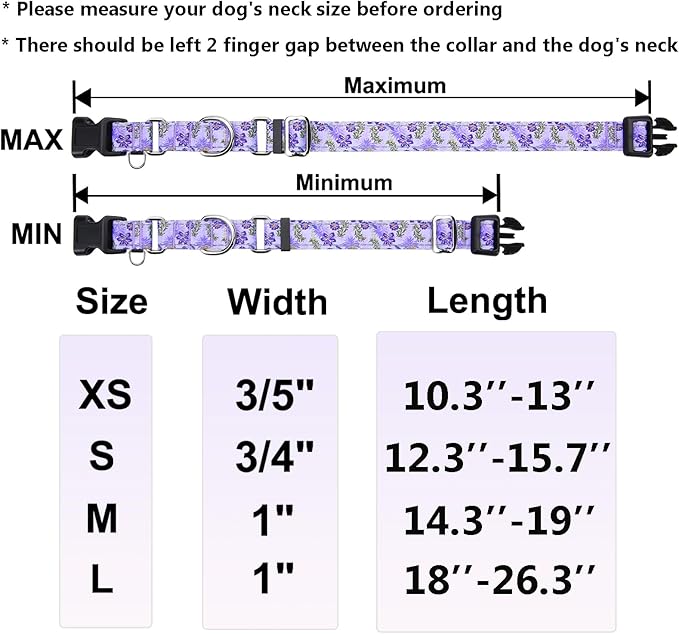 Reflective Martingale Collar for Dogs with Quick Release Buckle Cute Girl Female Flower Dog Collars (Lavender Floral, Large)