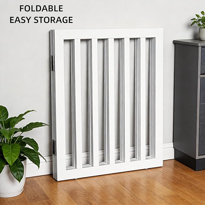 ZJSF Freestanding Indoor Dog Gate for House Foldable Wood White Puppy Gate for Doorways Pet Gate for Stairs Extra Wide Pet Fence 32" Height 2 Panels