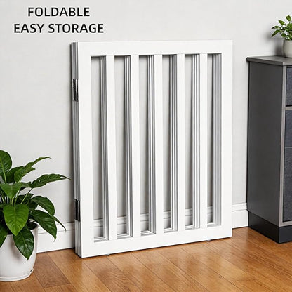 ZJSF Freestanding Indoor Dog Gate for House Foldable Wood White Puppy Gate for Doorways Pet Gate for Stairs Extra Wide Pet Fence 32" Height 2 Panels