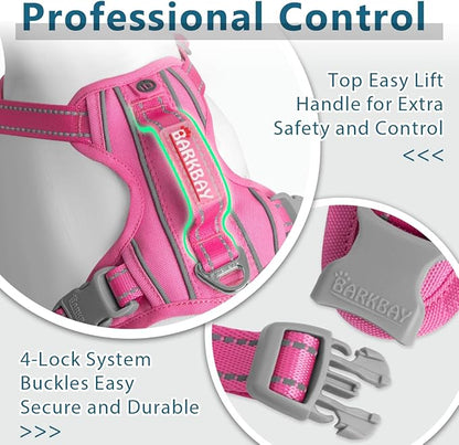 BARKBAY Dog Harness No Pull Oxford with ID Tag Pocket - Heavy Duty, Reflective, Easy Control for Large Dogs(Pink Oxford,XS)