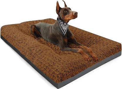 POCBLUE Dog Beds Large Sized Dog, Washable Plush Pet Bed for Crate, Anti-Slip Pet Mat for Cages, Comfy Crate Pad for Outdoor/Indoor/Car Use, Soft Kennel Pad for Dogs Up to 60 lbs, 35"x23", Brown