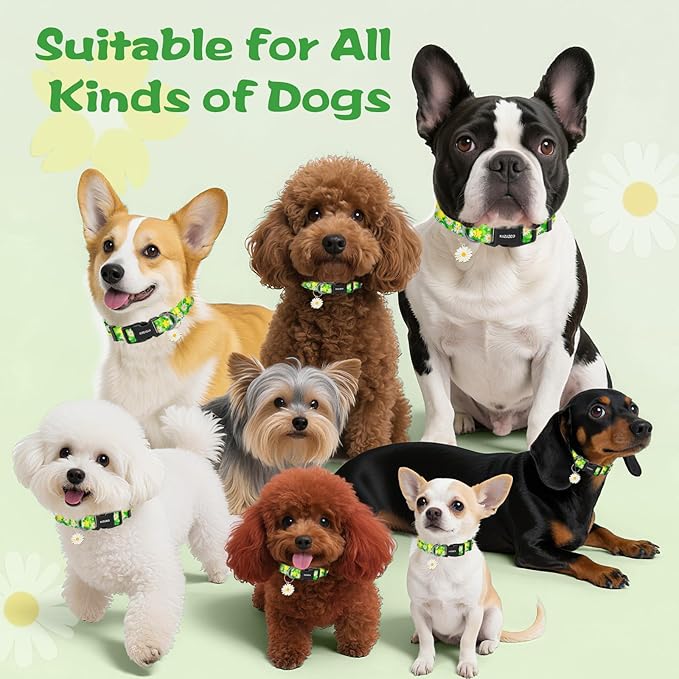 Kazazoo Dog Collar Cute and Soft Nylon Puppy Collar for Boy and Girl, Adjustable Dog Collars for Small Medium Dogs, Green Daisy-S