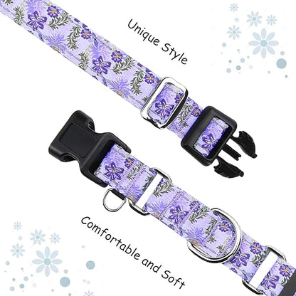 Reflective Martingale Collar for Dogs with Quick Release Buckle Cute Girl Female Flower Dog Collars (Lavender Floral, XSmall)