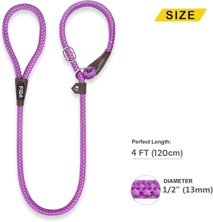 Fida Slip Leads for Dogs, 4 FT x 1/2" Dog Leash Heavy Duty Comfortable Strong Rope Lead for Large, Medium Dogs, No Pull Pet Training Leash with Highly Reflective,Purple