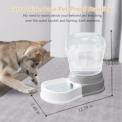 STALTWO 1 Gallon Automatic Dog Water Dispenser, Large Capacity Gravity Pet Water Bowl for Multiple Pets, BPA-Free Cat Water Feeder for Large Dogs, Refill Less Often, Grey