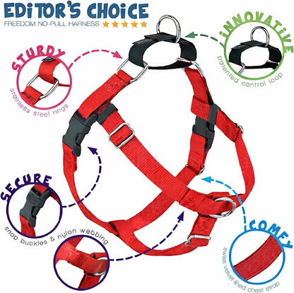 2 Hounds Design Freedom No Pull Dog Harness, Adjustable Harness, Easy Walking & Comfortable Control, Fits Small, Medium & Large Dogs, Solid Colors, Made in USA, 1" XXL, Red