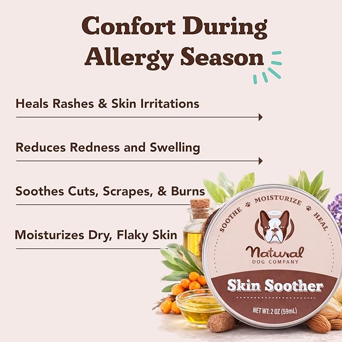 Natural Dog Company Skin Soother Balm for Dogs – Dog Skin Balm for Dry Winter Skin, Seasonal Sensitivity & Environmental Stress, Dog Moisturizer with Coconut Oil, Calendula & Vitamin E, 2 oz Tin