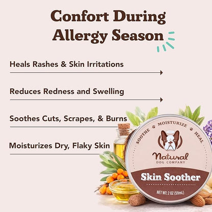 Natural Dog Company Skin Soother Balm for Dogs – Dog Skin Balm for Dry Winter Skin, Seasonal Sensitivity & Environmental Stress, Dog Moisturizer with Coconut Oil, Calendula & Vitamin E, 1 oz Tin