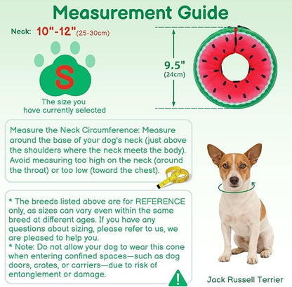 Sponge Dog Cone After Surgery, No Inflation Required Dog Donut Collar to Stop Licking, Inflatable Cone Alternatives for Medium Pets, Soft Recovery Collar with Protective Shield (Watermelon, S)