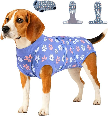 PetWarm Surgery Suit for Dogs, Dog Bodysuit for Abdominal Affected Areas Sensitive Skin Areas, Clothes for Dogs Abdominal Affected Areas Bandages Substitute E-Collar and Cone, Flower Pattern, Blue, S