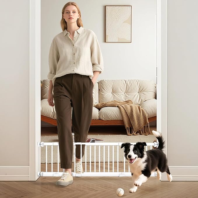 Metal Short Dog Gate, 13” Tall Puppy Small Pet Gate to Step Over, 17"- 44" Pressure Mount Indoor Outdoor Dog Gates with 4 Extension Kits, Small Puppy Gate for Doorways & Stairs
