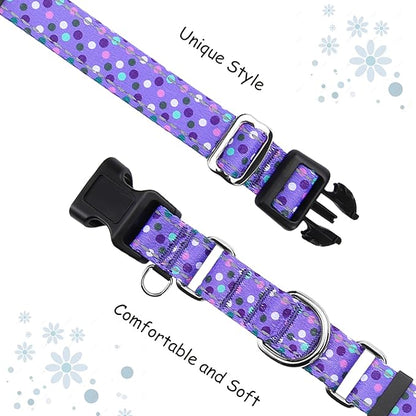 Reflective Martingale Collar for Dogs with Quick Release Buckle Cute No Pull Training Dog Collars (Purple Polka Dot, Small)