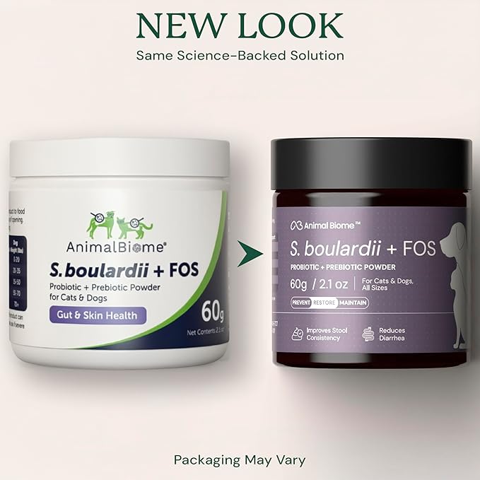 Animal Biome S. Boulardii + FOS Powder Probiotics for Dogs & Cats 60g – Pet Supplements Saccharomyces Boulardii Dog Probiotic with Prebiotic FOS for Gut Health, Digestive Support & Firmer Stool