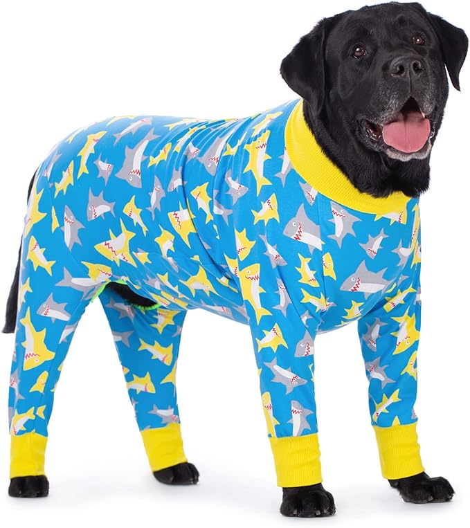Dog Pajamas Jumpsuit for Medium Large Dogs,Lightweight Dog Pjs Clothes Apparel Onesies,Shirt for Large Size Dogs After Surgery, Full Belly (26, Blue Dinosaur)