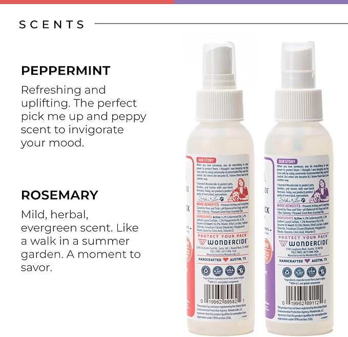 Wondercide - Flea, Tick and Mosquito Spray for Dogs, Cats, and Home - Flea and Tick Killer, Control, Prevention, Treatment - with Natural Essential Oils - 4 oz - Peppermint & Rosemary 2-Pack