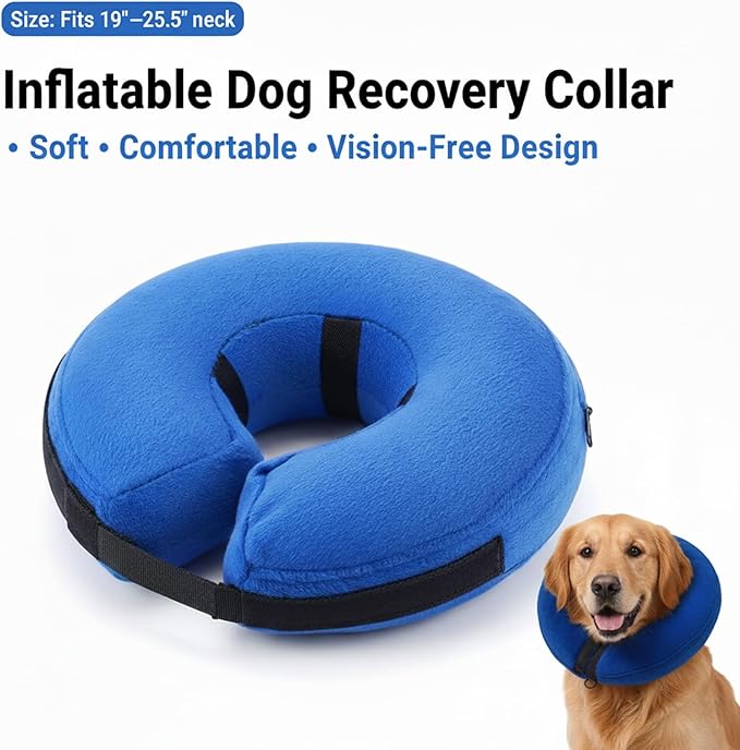 Inflatable Dog Cone Collar Alternative, Soft Dog Cone for Medium Large Dogs and Cats,Pet Neck Recovery ECollar Donut Collar After Surgery (Blue, XL)
