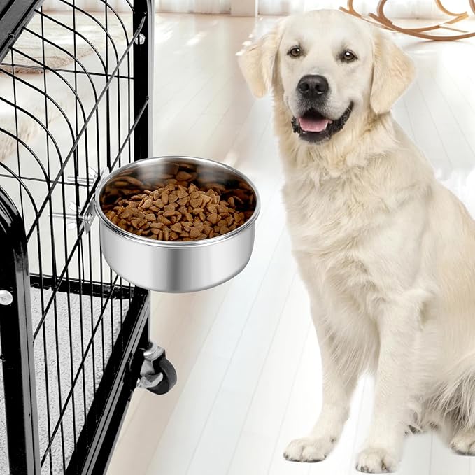 Dog Bowl Stainless Steel Dog Bowls Pet Hanging Food Water Bowl Cage Feeding Cup Feeder for Dogs Cats Rabbits Birds Small Animal (Large (2pcs)