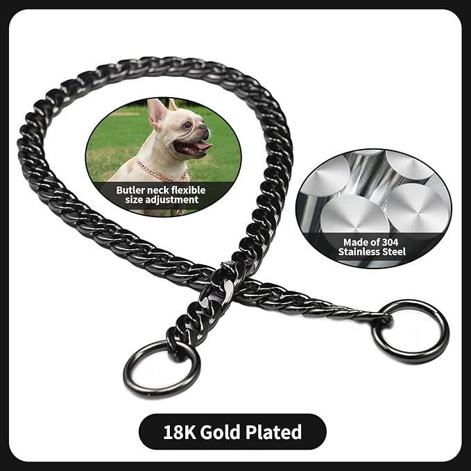 Stainless Steel P Chock Metal Chain -JYHY Dog Necklace Collars Walking Training Pet Supplies for Small Medium Large Dogs (20" (Neck Fits 16"-18"), Black)