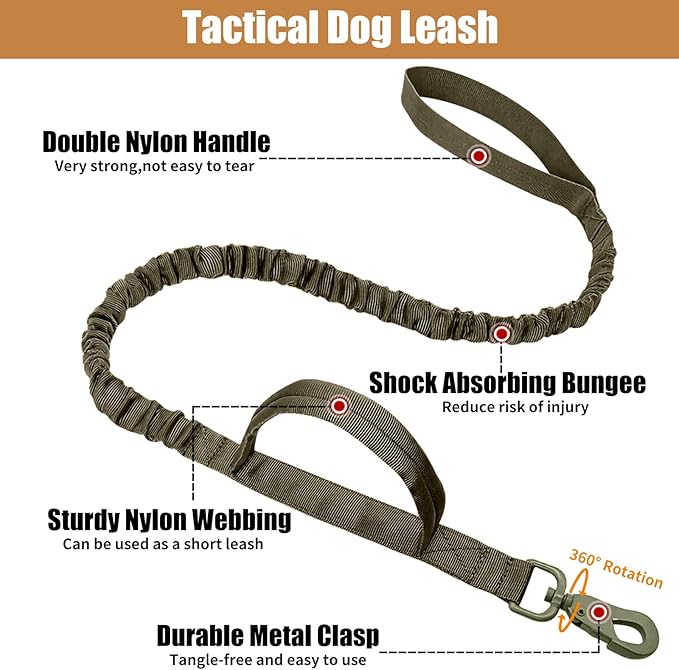 Tactical Dog Collar Leash Set, Adjustable Military Training Nylon Collar Dog Training with Control Handleand Metal Buckle, Dog Collar for Medium Large Dogs (Green,M)