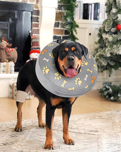 Inflatable Dog Pillow Cone Collar After Surgery, Donut Soft Neck Cone for Beagle French Bulldog Medium Plus Dogs, etc, Recovery E Collar to Stop Licking Paw
