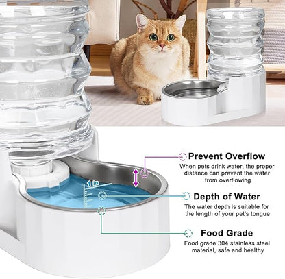 RIZZARI Dog Water Bowl Dispenser: 5L Large Stainless Steel Gravity Feeder - Leak-Proof - Detachable Bowl & Filter Instruction - Easy to Use for Busy Multi-Pet Owners with Small Puppies & Kittens