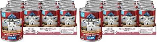 Blue Buffalo Wilderness Rocky Mountain Recipe Senior Wet Dog Food,High-Protein & Grain-Free,Made with Natural Ingredients,Red Meat Recipe,12.5-oz. Cans,(Pack of 24)