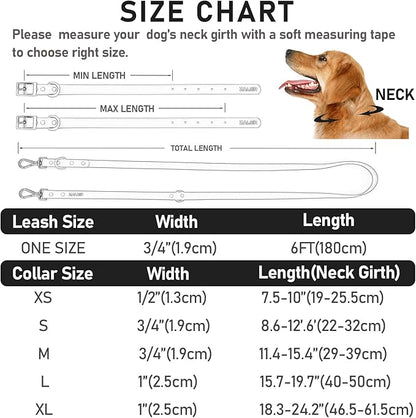 ZALER Dog Collar and Leash Set, Waterproof Adjustable Odor Proof Pet Collars Leashes Easy to Clean, 6FT Dog Leash with 2 Hooks for Large, Medium Small Dogs (XL, Black)