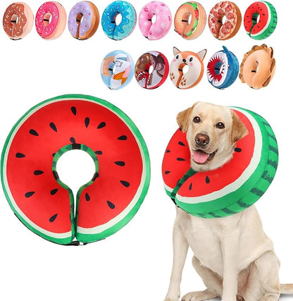 BEAUTYZOO Inflatable Dog Cone Collar to Stop Licking for Large Medium Small Dogs,Soft Dog Cone Alternative After Surgery,Comfortable Pet Recovery Collar&Cone Elizabethan Dog Neck Donut,Watermelon XL