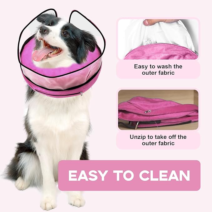 Inflatable Dog Cone Collar-Enhanced Anti-Licking Protective Cone with Adjustable Strap-Soft Dog Donut Collar Recovery Cone for Pets After Surgery (Pink, M)