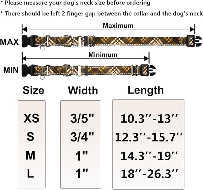 Fall Reflective Martingale Collar for Dogs with Quick Release Buckle Autumn Dog Collars (Brown Plaid, Large)